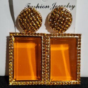 NWT - Brown Rhinestone Fashion Statement Earrings
